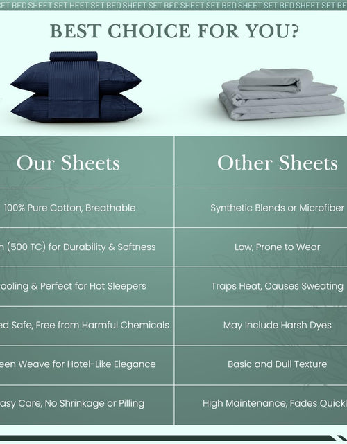 Load image into Gallery viewer, Feather &amp; Stitch 500 Thread Count California King Size Cotton Sheets Dark Blue 4 Piece Damask Stripe Sheet Set 18 Inch Deep Pocket Sateen Weave Striped Sheets with 2 Pillowcases Luxury Bedding
