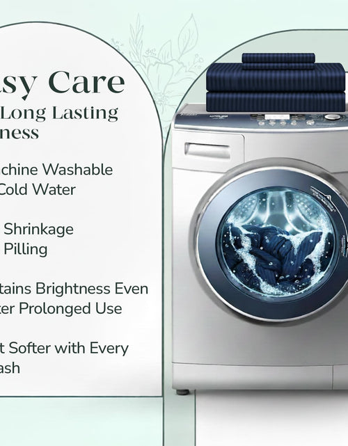 Load image into Gallery viewer, Feather &amp; Stitch 500 Thread Count California King Size Cotton Sheets Dark Blue 4 Piece Damask Stripe Sheet Set 18 Inch Deep Pocket Sateen Weave Striped Sheets with 2 Pillowcases Luxury Bedding
