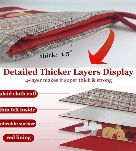 Lovely Christmas Stockings Set of 3 Santa, Snowman, Reindeer, Xmas Character 3D Plush Linen Hanging Tag Knit Border for Family Kids