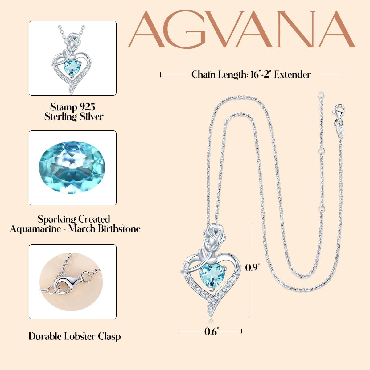Fine Jewelry Valentines Day Gifts for Her Birthstone Necklace for Women Sterling Silver Genuine or Created Gemstone Rose Flower Heart Pendant Necklace Anniversary Birthday Gifts for Girls Wife Mom