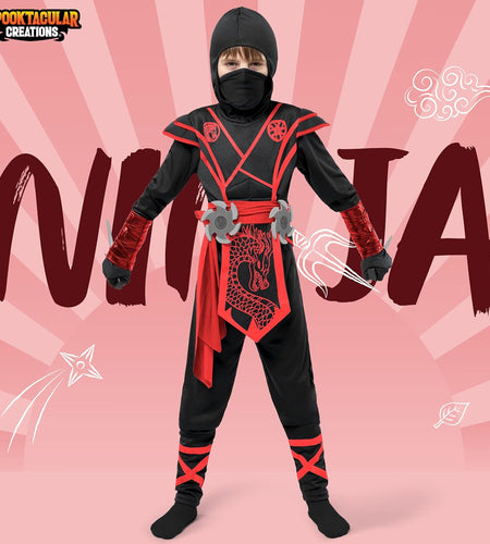 Ninja Dragon Red Costume Outfit Set for Kids Halloween Dress up Party