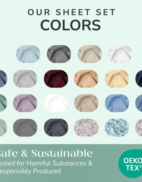 Load image into Gallery viewer, Feather &amp; Stitch 500 Thread Count California King Size Cotton Sheets Dark Blue 4 Piece Damask Stripe Sheet Set 18 Inch Deep Pocket Sateen Weave Striped Sheets with 2 Pillowcases Luxury Bedding
