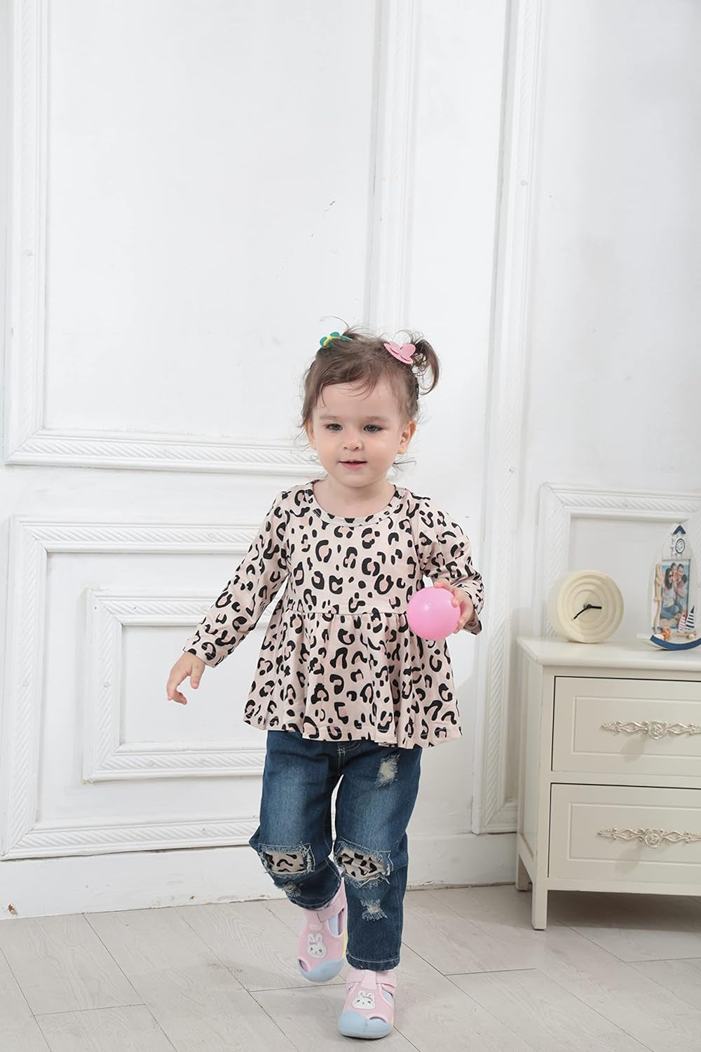 Infant Toddler Baby Girl Clothes Denim Jeans Outfits 2PCS Ruffle Floral Top + Ripped Denim Girls Pants Set 6M-4T